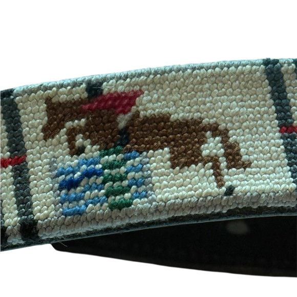 Vintage Equestrian Steeplechasing Needlepoint over Leather Belt main image 7